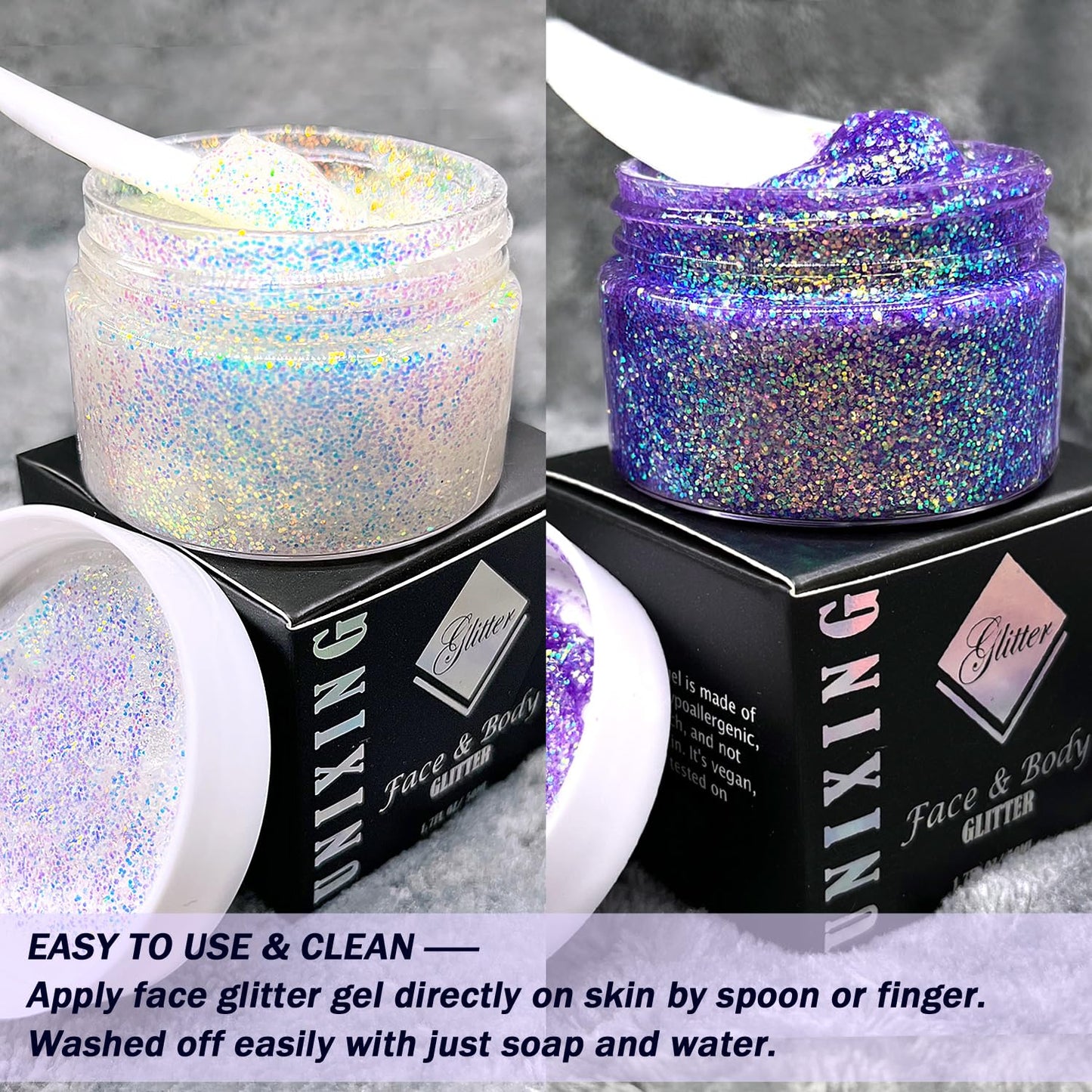 Holographic Body Glitter Gel for Body, Face, Hair and Lip Color Changing Sparkling Face Glitter Gel Mermaid Sequins Glitter Face Paint for Women Girls Music Festival Concerts Party, 50ml x 2