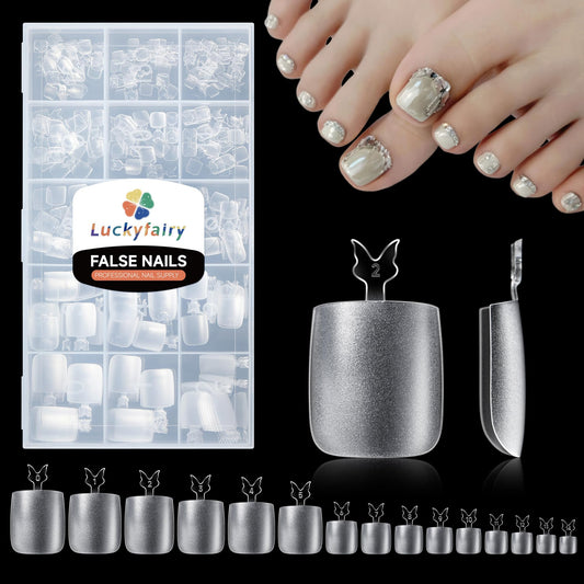 Square Toe Nail Press Ons French Style Toe Tips 240pcs Clear False Fake Toenails for Faster Toe Nail Extension Kit Home DIY Art Salon 15 Sizes Acrylic Nails, Luckyfairy
