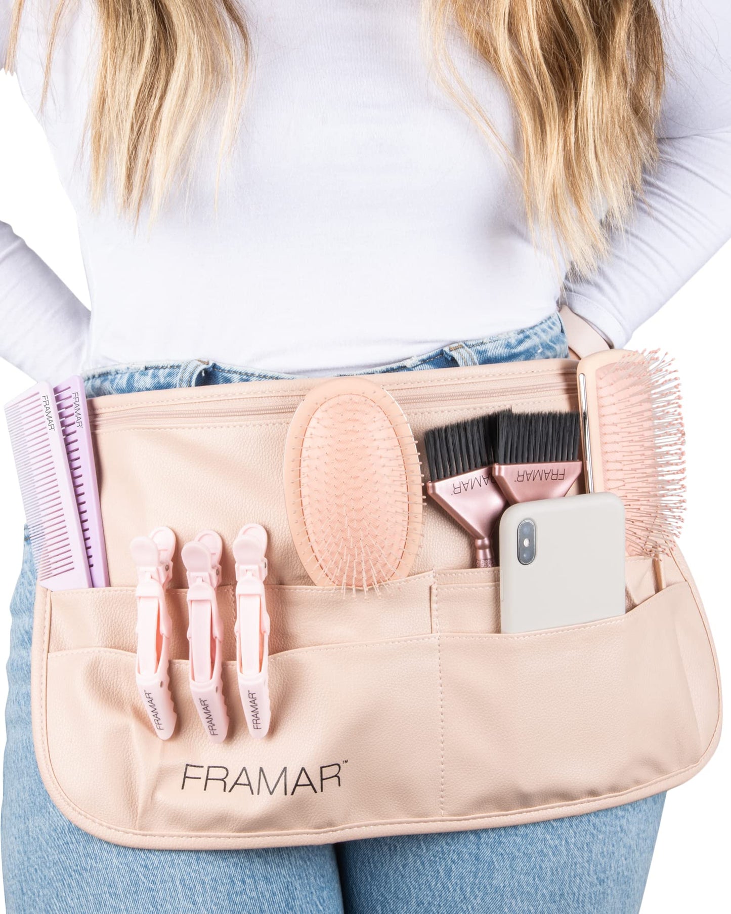 FRAMAR Hipster Salon Belt - Hairstylist Waist Belt, Salon Apron for Hair Stylist, Makeup Brush Holster, Professional Shears Pouch