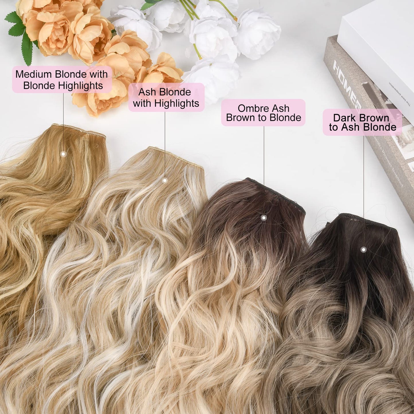 REECHO Invisible Wire Hair Extensions with Thinner Softer Lace Weft (Ash Blonde with Highlights, 20 Inch (Pack of 1))