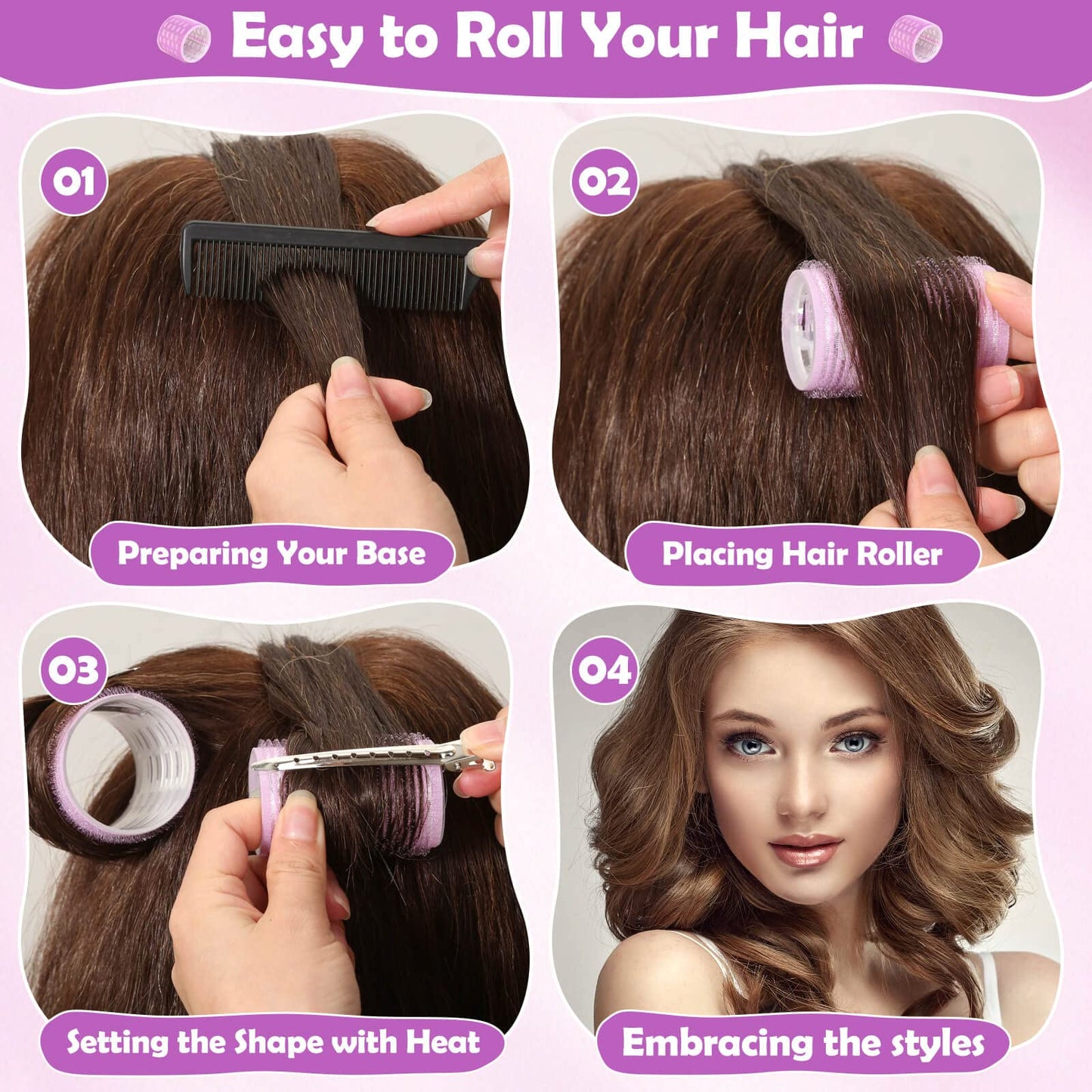 Tetutor Thermal Hair Rollers Set - 30PCS Jumbo Self-Grip Rollers (64mm, 48mm, 36mm) with Clips for Long, Medium, Short Volume and Salon Styling