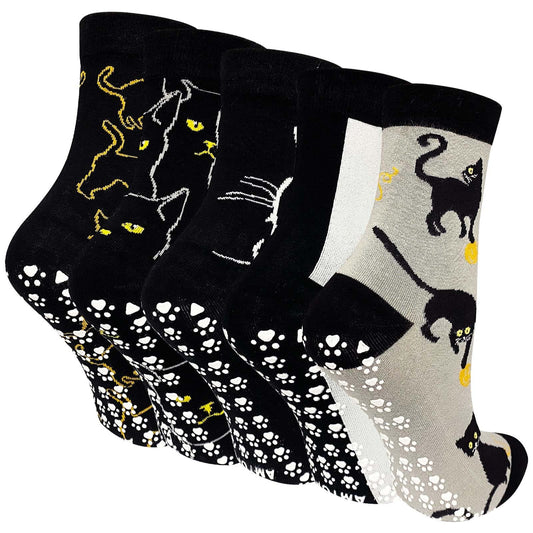 Artfasion Non Slip Socks for Women Grip Socks Novelty Cat Non Skid Socks Ladies Funny Anti Slip Socks 5 Pairs