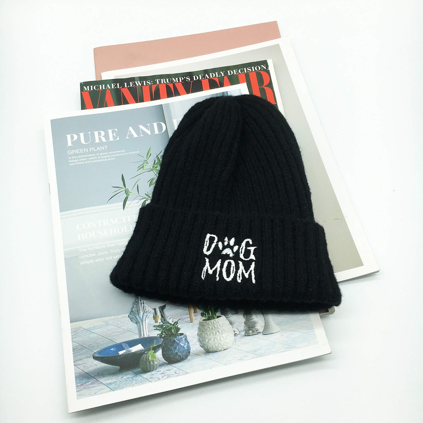 Waldeal Women's Cute Dog Mom Beanie Hat Winter Knit Cap Pets Lovers Gift Black