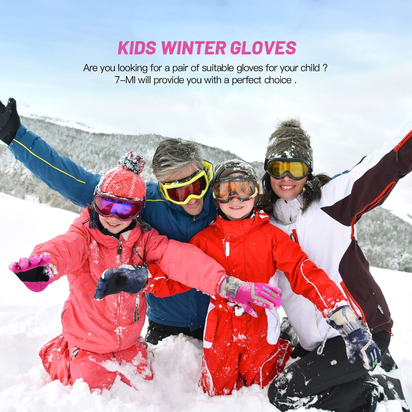 7-Mi Kids Winter Warm Water-Resistant Gloves for Skiing/Snowboarding/Cycling/Riding Outdoor Activities Children Mittens Best for 4 to 6 Years Old Pink