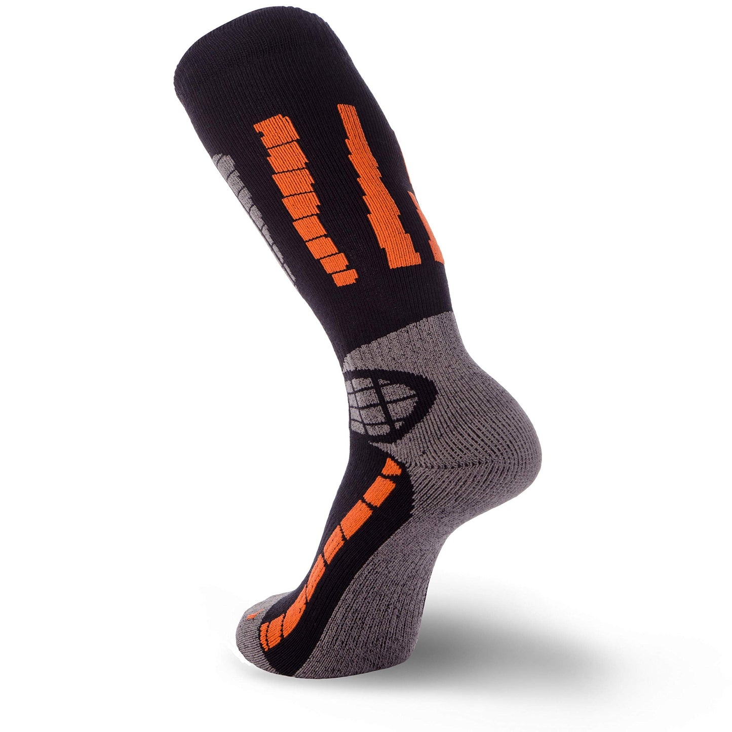 Pure Athlete Kids Ski Socks - Merino Wool OTC Winter Skiing Sock for Boys Girls (1 Pair - Black/Orange, X-Small-Small)