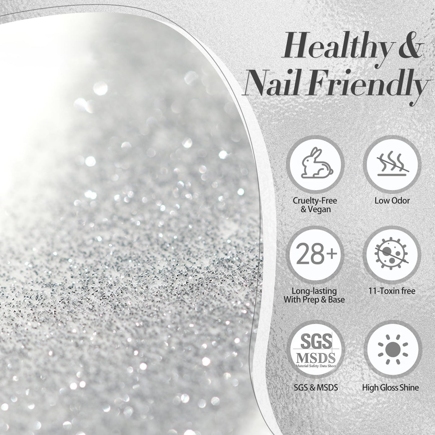 Born Pretty Silver Reflective Glitter Gel Nail Polish Christmas Holographic Transparent Glitter Gel Polish Sparkly Shiny Disco DJ LED Gel Nail Polish Nail Varnish 15ML