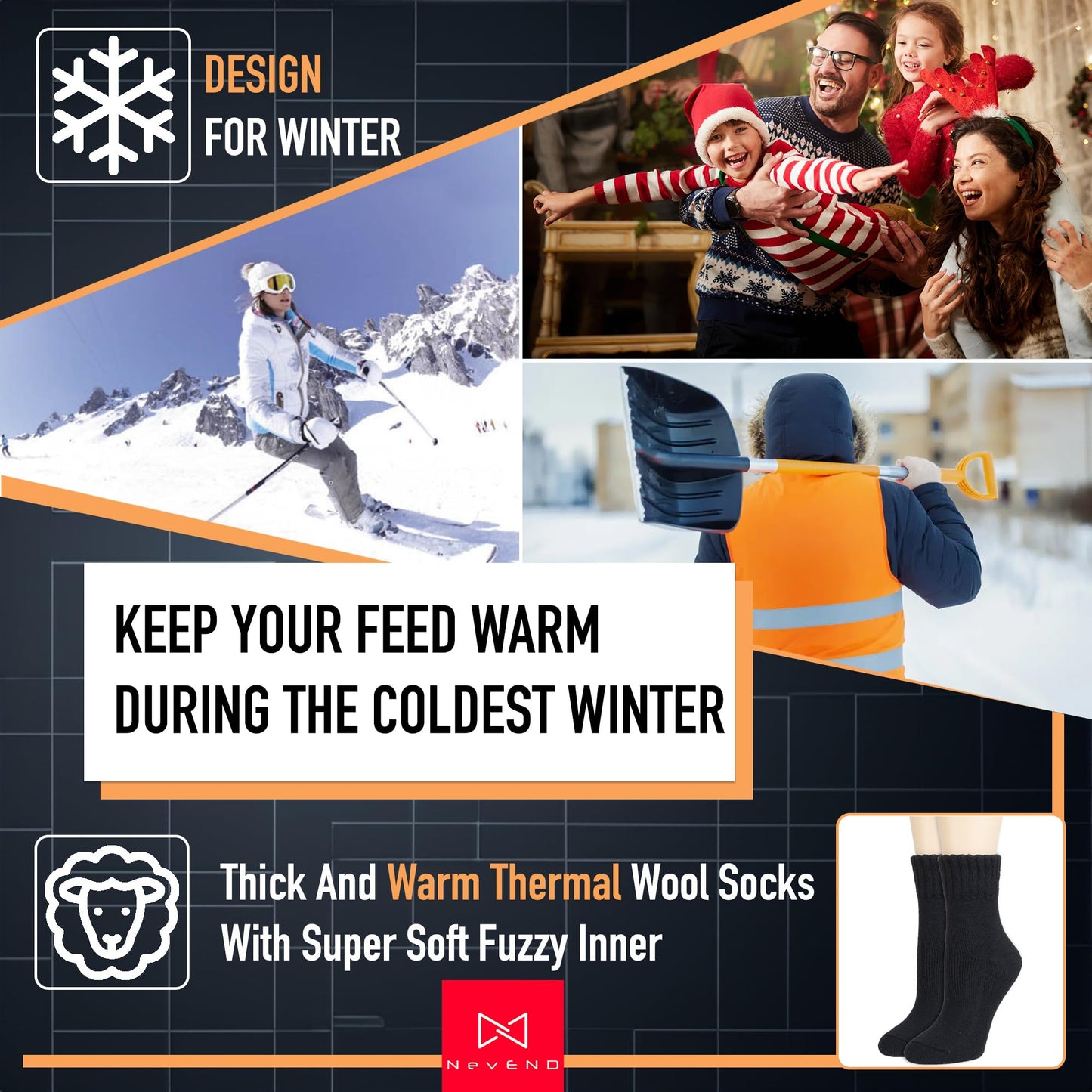 NevEND 3 Pairs Women's Wool Merino Winter Thermal Boots Thick Insulated Heated Socks For Cold Weather Outdoor Activities Black