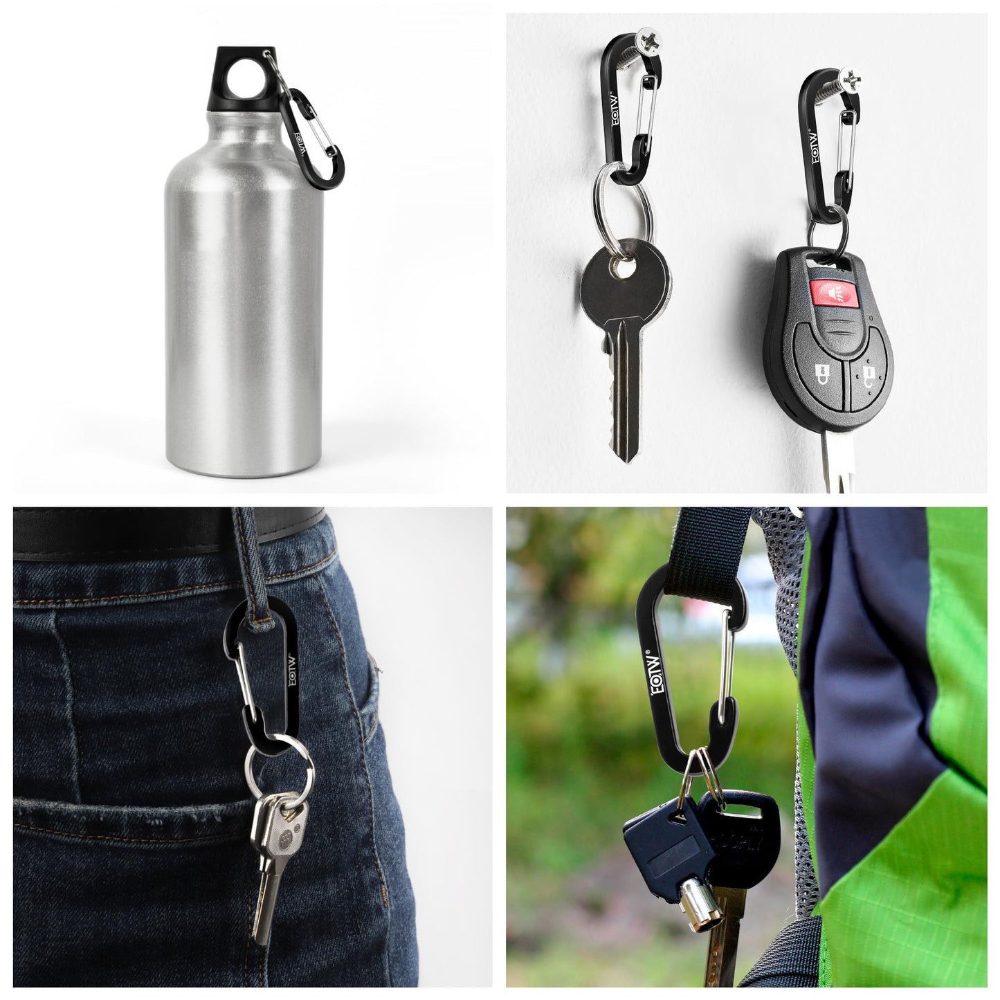 EOTW 6pcs Carabiner Clip and 2pcs Paracord Keychain Small Aluminum Caribeaner D Ring for Camping, Hiking, Fishing Or As A Key Organizer Black+Green