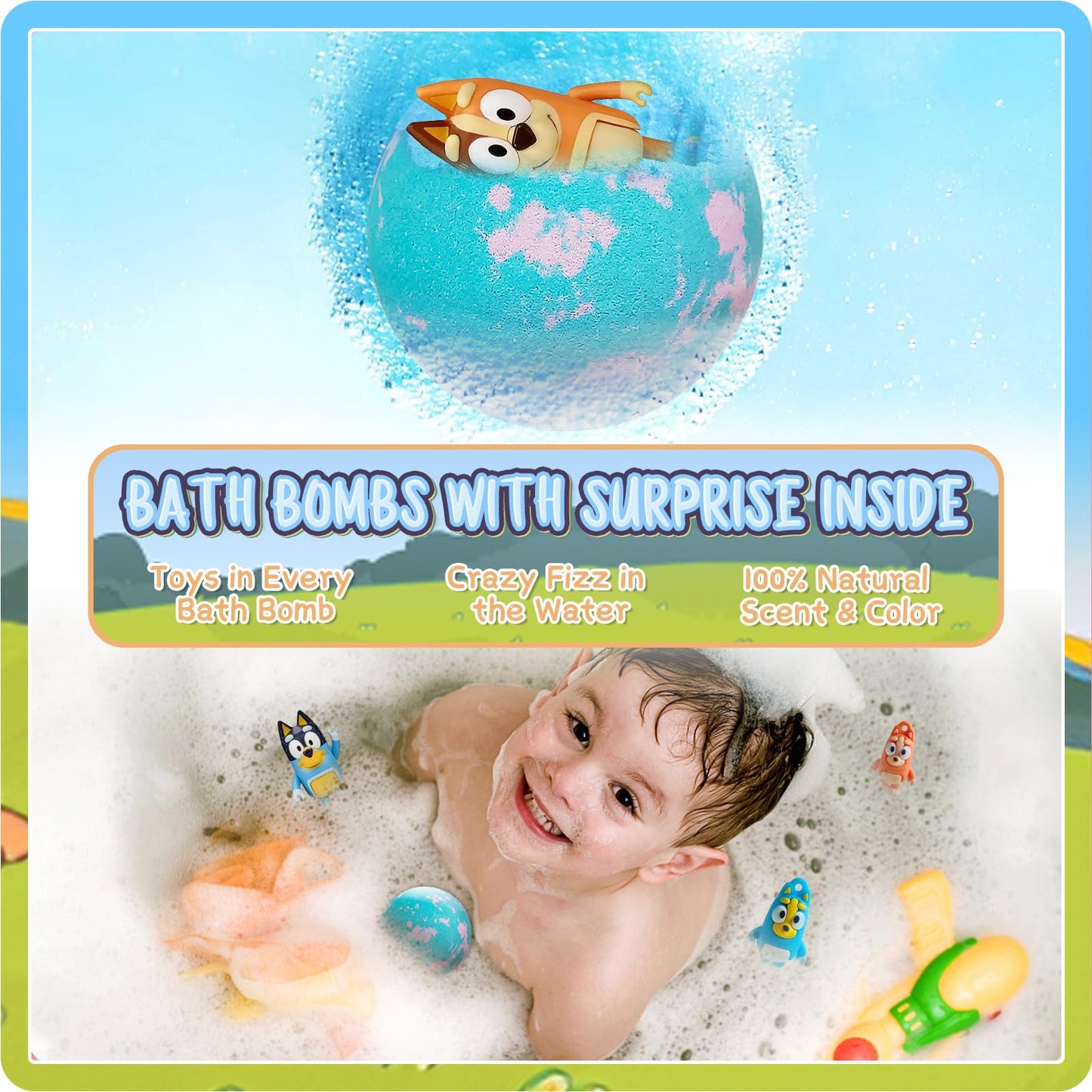 The Blue Heelers Gifts Set: Bath Bombs with Toys Inside, Shower Steamers, Mask Craft, Keychain, Drawstring Backpack, Towel, Blanket, Sticker, Poster, Gift Card, Birthday Gifts for Kids Boys Girls