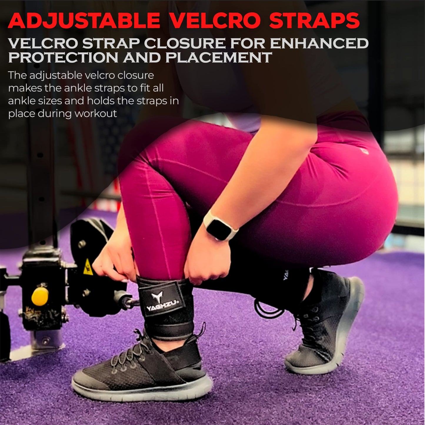 YAGHZU Ankle Straps for Cable Machines Women - Adjustable Gym Ankle Strap for Cable Machine, Neoprene Padded Cable Straps, Durable Leg Strap with Cable Cuff, Glute Kickback Ankle Strap with D Rings