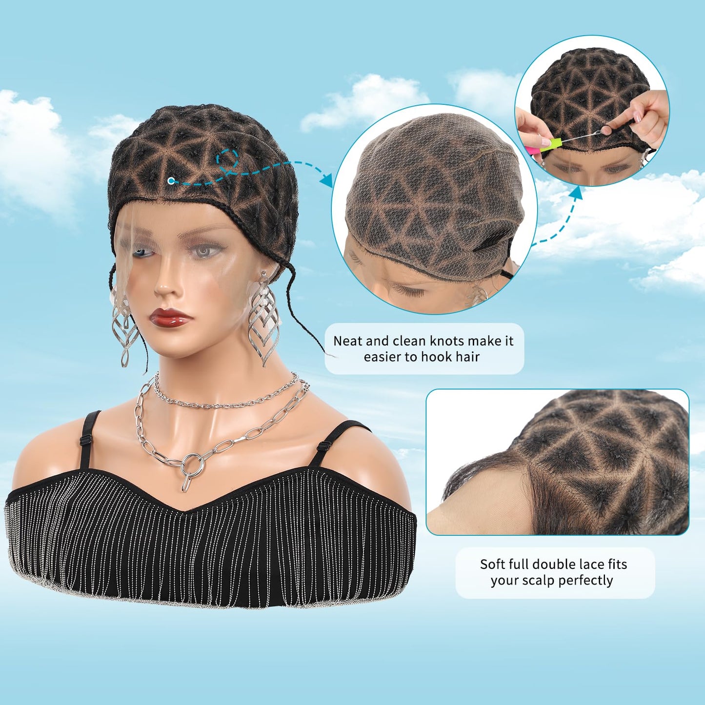 Esnccur Double Full Lace Crochet Wig Cap for Crochet Hair Braided Wig Cap with Baby Hair Sew In Cap Braid Lace Front Wigs Cap with Natural Knots Braided Wigs Caps for Women(79 Konts)