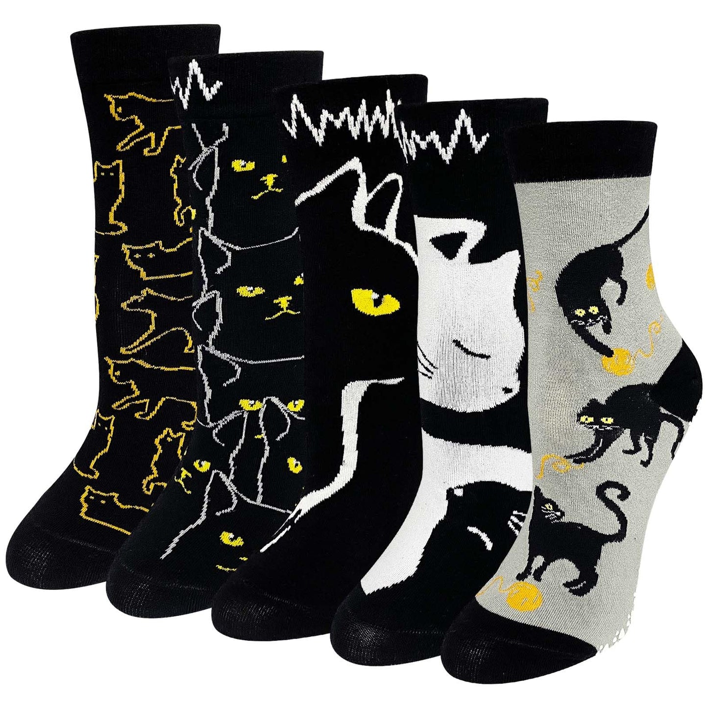 Artfasion Non Slip Socks for Women Grip Socks Novelty Cat Non Skid Socks Ladies Funny Anti Slip Socks 5 Pairs