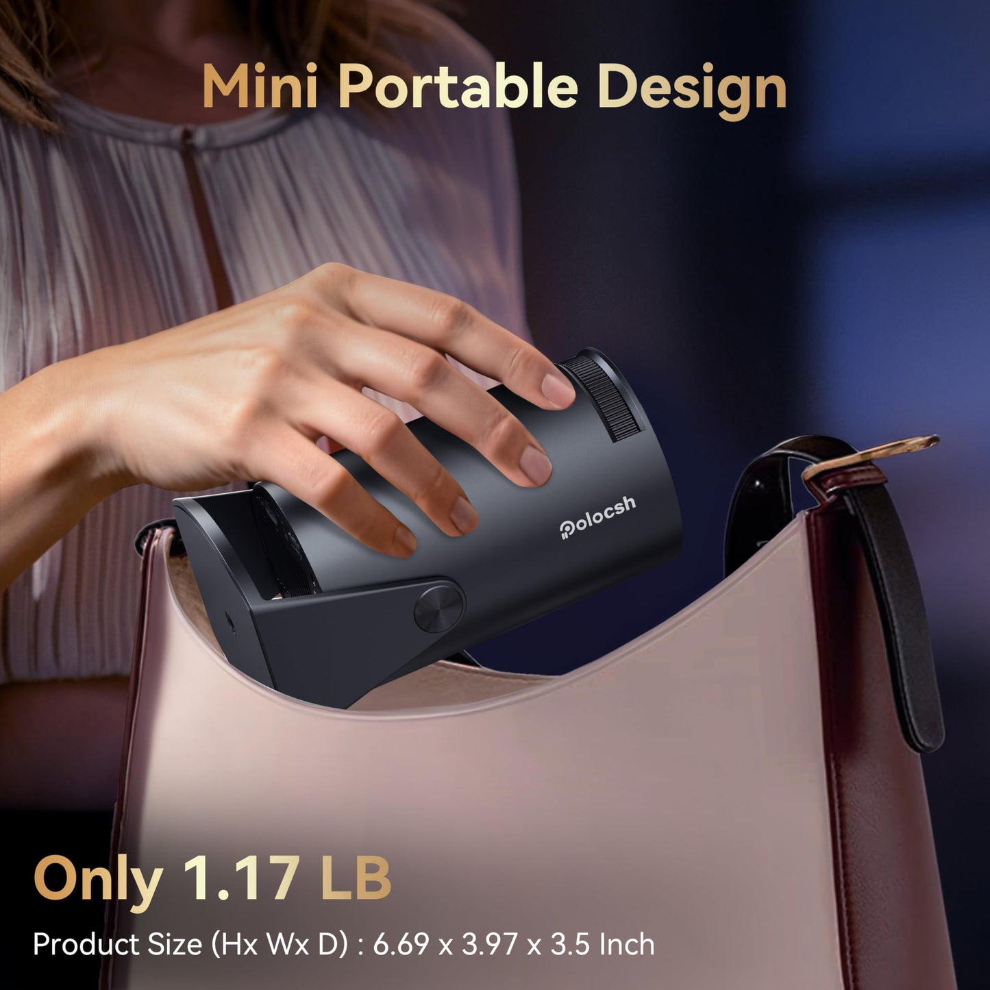 Polocsh Mini Projector Built in Android TV 11.0 Portable Smart Projector with Wifi and Bluetooth 210°Rotatable 1080P Support Short Throw Outdoor Auto Keystone 40''-150'' Screen Home Theater Projector