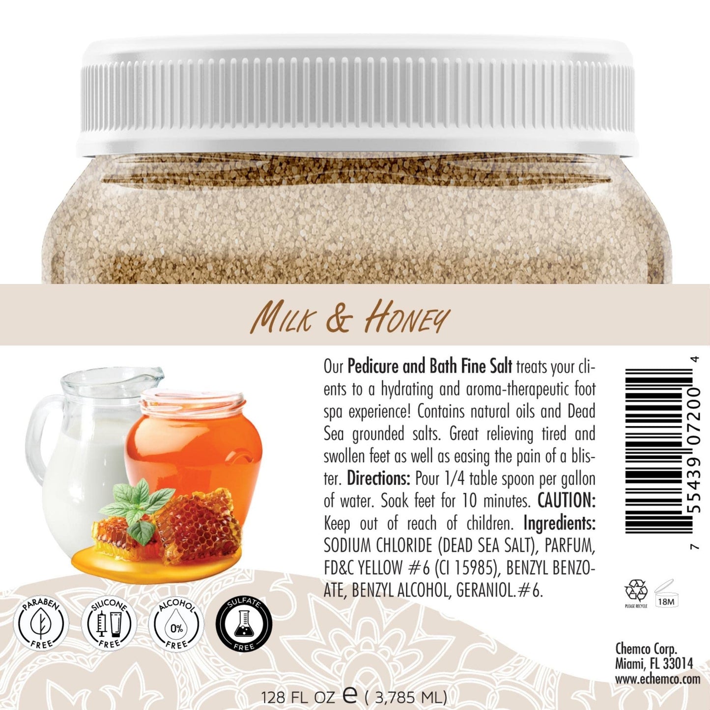SPA REDI - Detox Foot Soak Pedicure and Bath Fine Salt, Milk and Honey, 128 Oz - Made with Dead Sea Salts, Argan Oil, Coconut Oil, and Essential Oil - Hydrates, Softens and Moisturizes