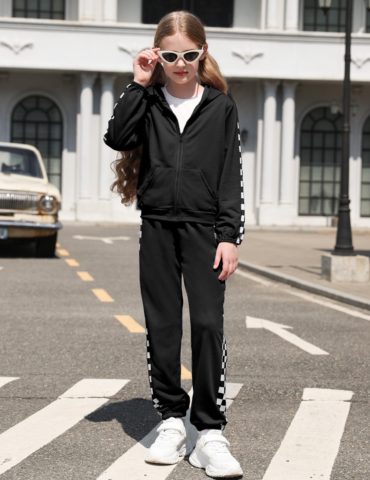 Doumlop Girls Clothes Size 10 Boys Outfits 9 Year Old Kids Clothes Boys Hooded Sweatshirt and Plaid Sweatpants 2 Piece Clothes for Girls Size 8-10 Winter Fall Black
