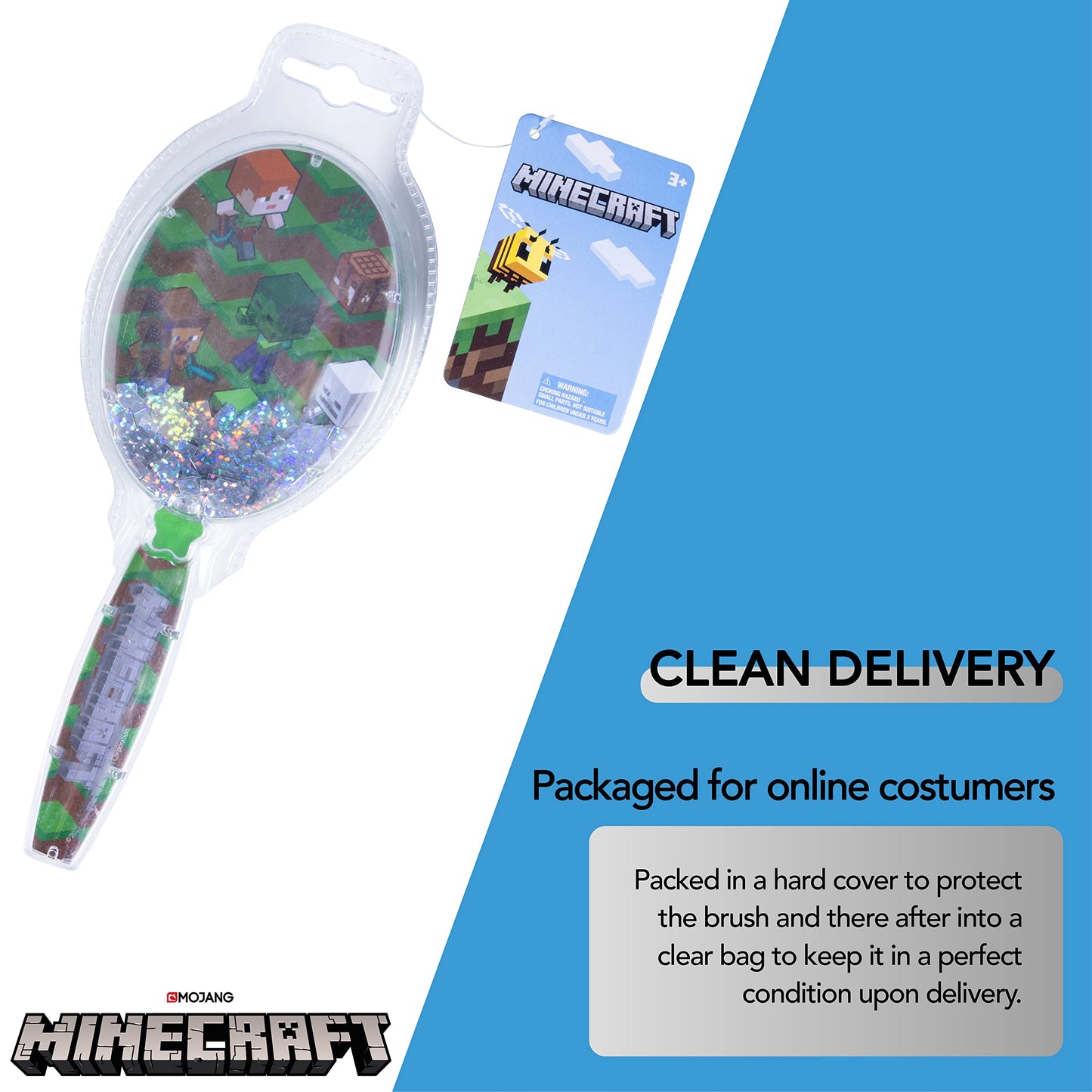 Minecraft Hair Brush with Magical Sparkling Cubes - Confetti Hair Brush, Green - Boys Hair Brush Ages 3+