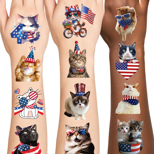 MIIVOYAGE 4th of July Temporary Tattoos – 72pcs Individually USA Cat, American Flag Tattoos, Fourth of July Decorations, America, Red White and Blue Party Supplies, USA, Memorial Day, Independence Day