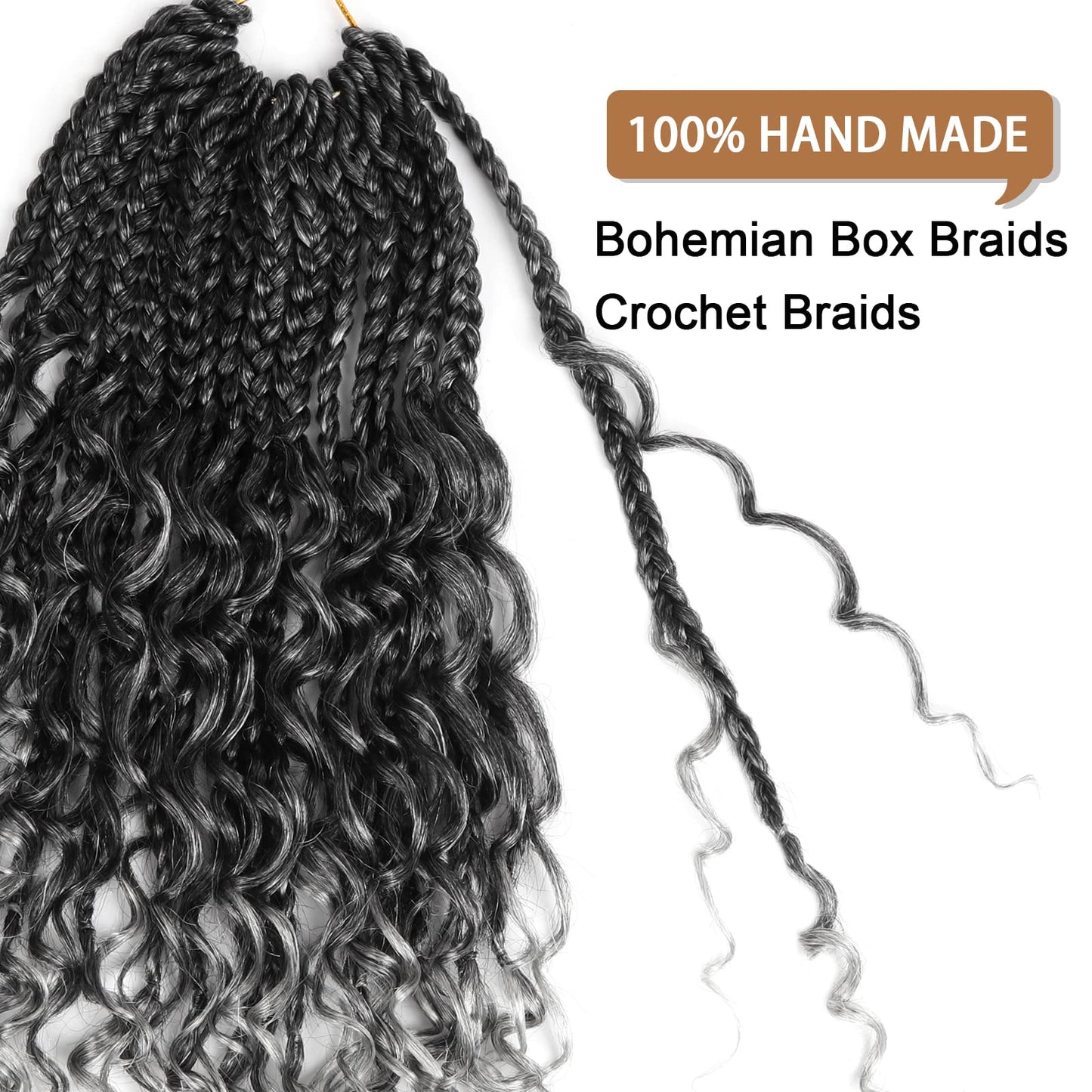 Goddess Box Braids Crochet Hair With Curly Ends 10 Inch Bohomian Box Braids Crochet Braids 8 Packs 3X Crochet Braids Synthetic Braiding Hair Extension for Black Women (10 Inch (Pack of 8), T-Grey)…