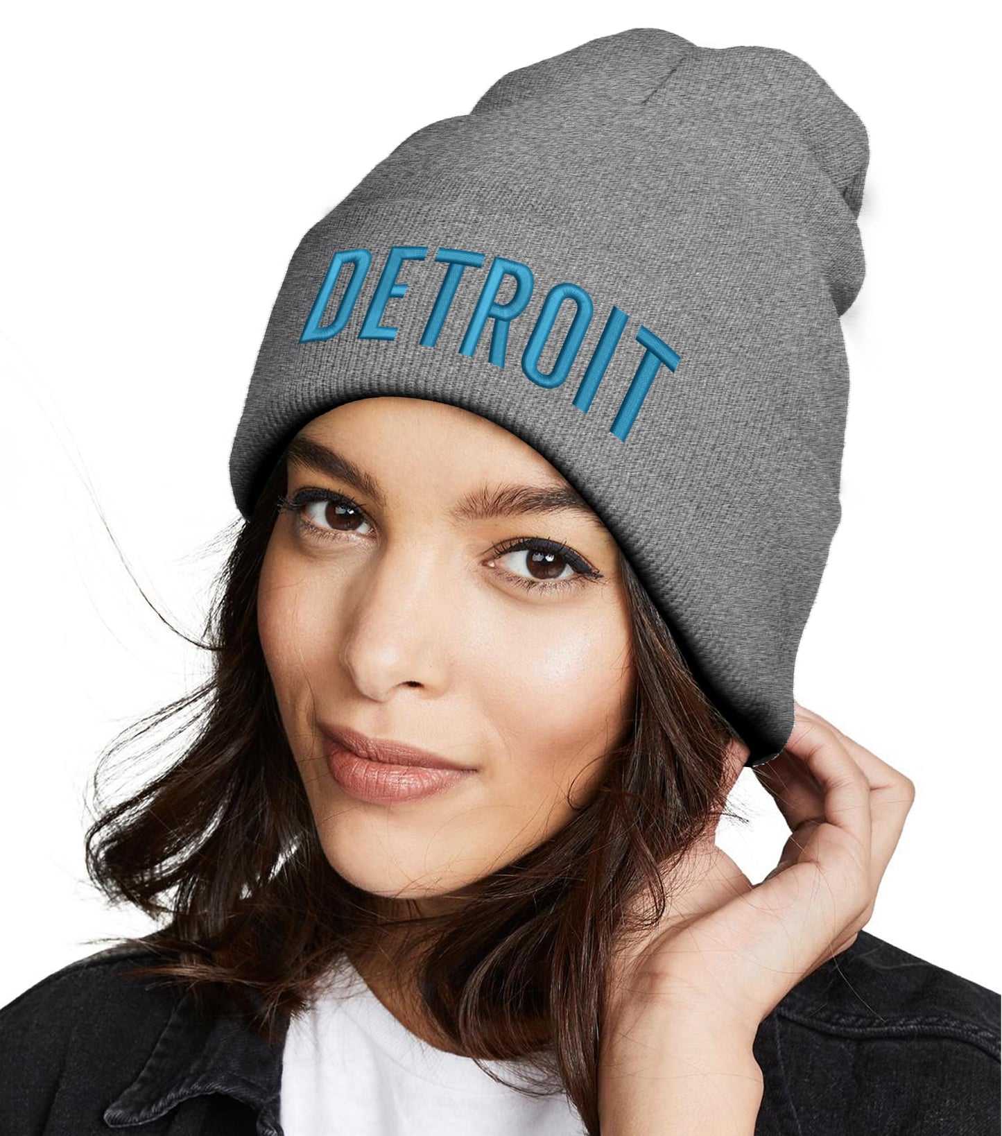 Mens Womens Apparel Warm Beanie Hat Embroidered Winter Hay Youth Warm Knit Hat Sport Fan Cap Grey