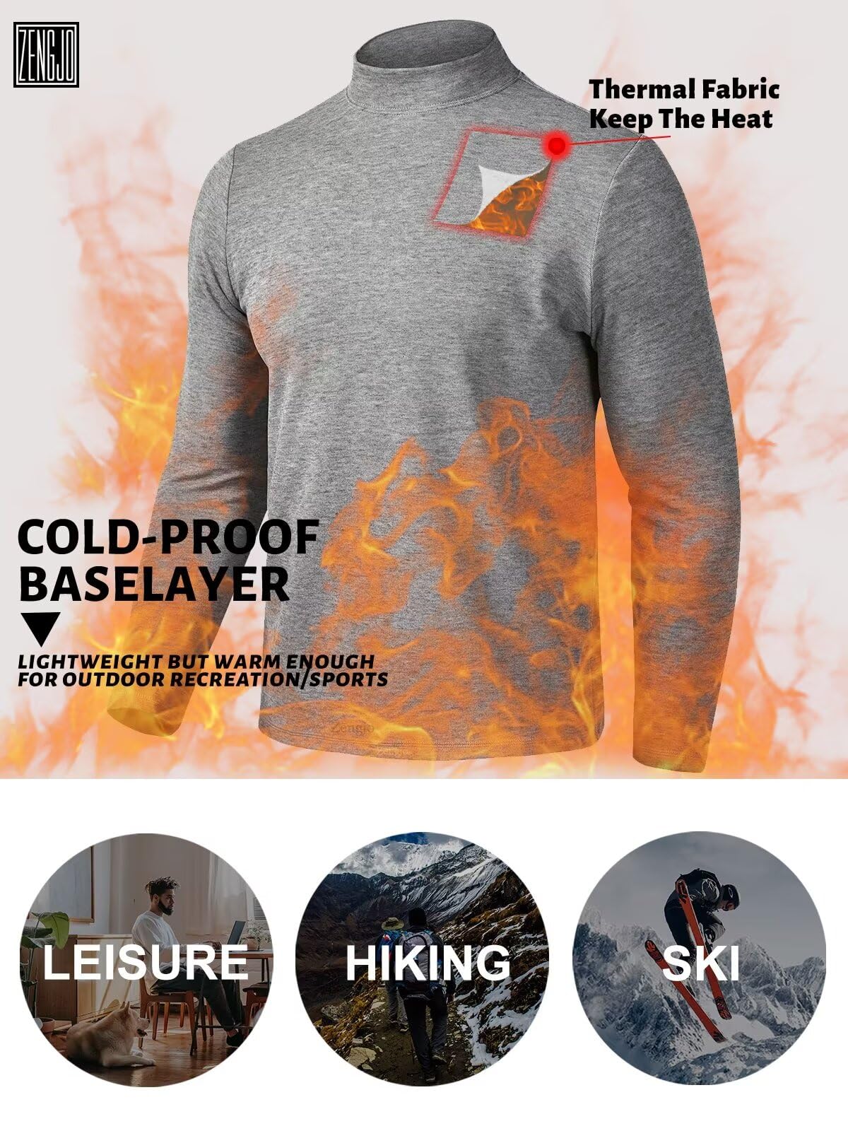 Thermal Tops for Men Cold Weather Mock Neck Undershirt(Light Grey,L)