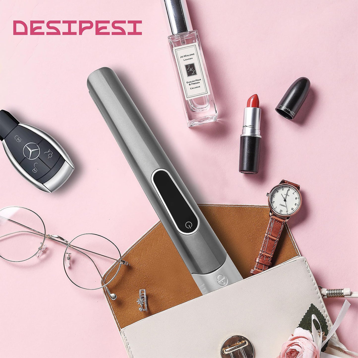 Cordless Hair Straightener and Curler, 2 in 1 Portable Mini Flat Iron & Curling, Fast Heating & Titanium Plate Straightener Curling Iron with 3 Adjustable Temp, LCD Temp Display