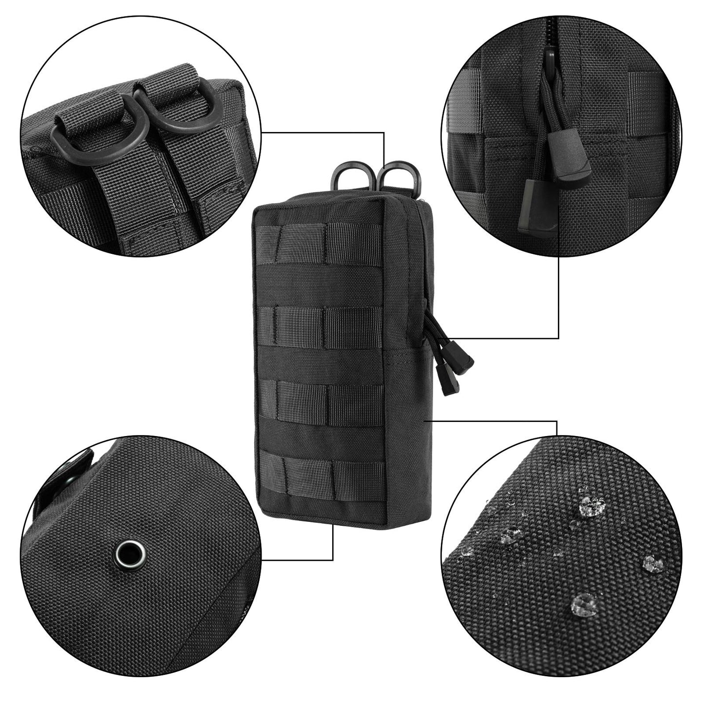 FRTKK 2 Pack Molle Pouches - Tactical Compact Water-Resistant EDC Pouch Small Utility Pouch Bags (Patch Included) (2 Pack-Black 3)