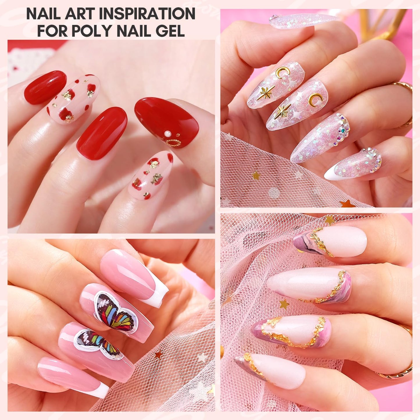 Makartt Poly Nail Gel: 50ML Glitter Pink, Strong Builder for Extension Overlay Strengthener 3D Diy, Multifunctional, Long-lasting for Nails Manicures Home Salon-Rosalia