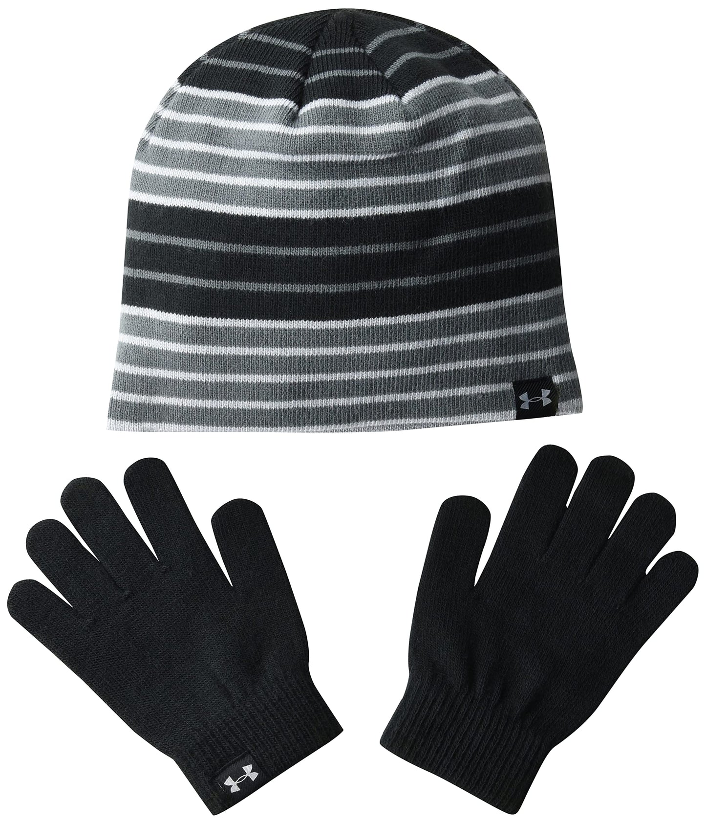 Under Armour girls Beanie Glove Combo , Black (001)/Mod Gray , One Size Fits All