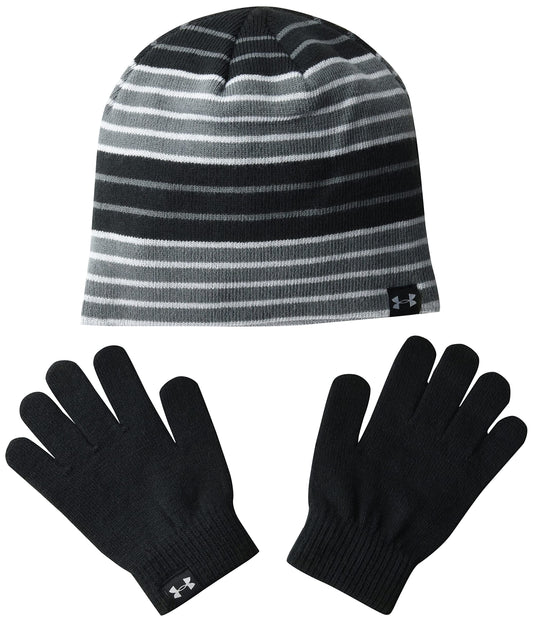 Under Armour girls Beanie Glove Combo , Black (001)/Mod Gray , One Size Fits All
