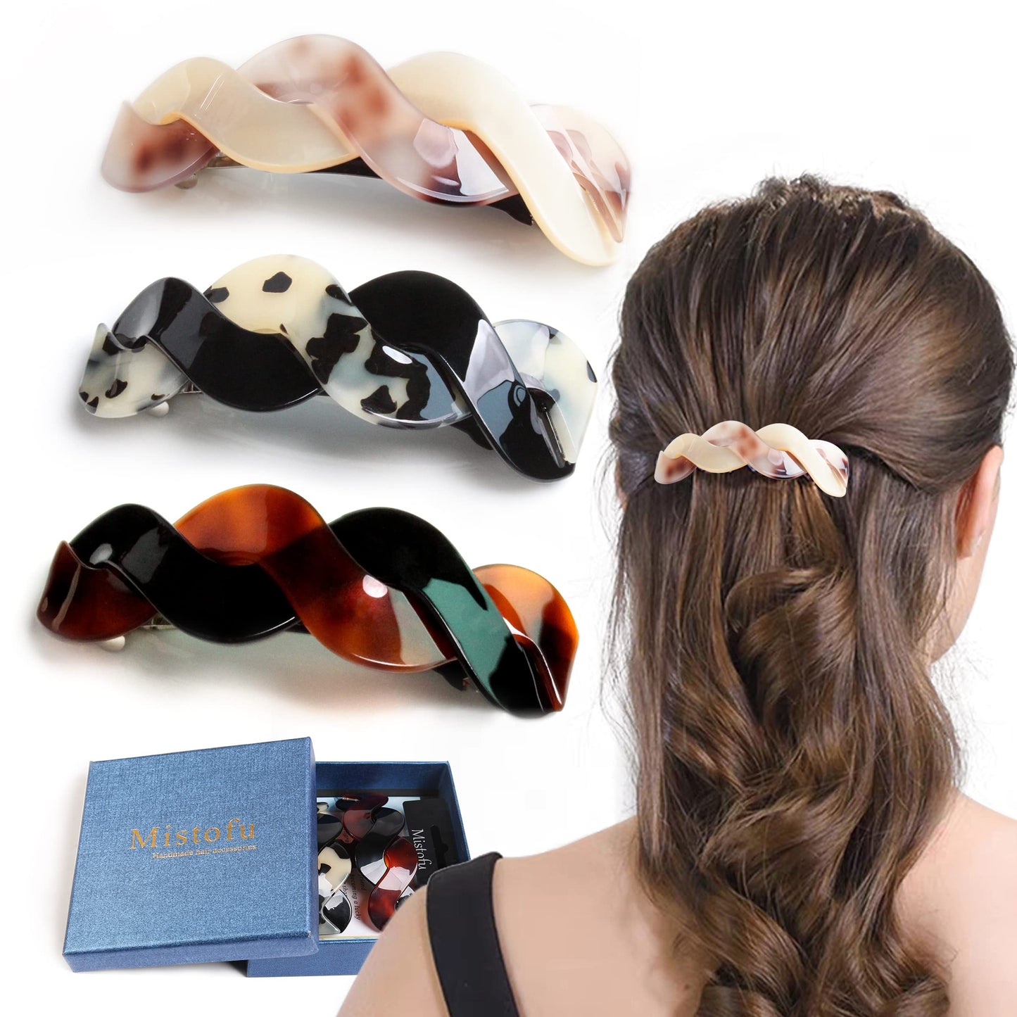 Mistofu Hair Clips (3 Count) - Large Hair Barrettes for Thick Hair - 3pcs Elegant French Barrettes Retro Hair Accessories for Women Daily Wear