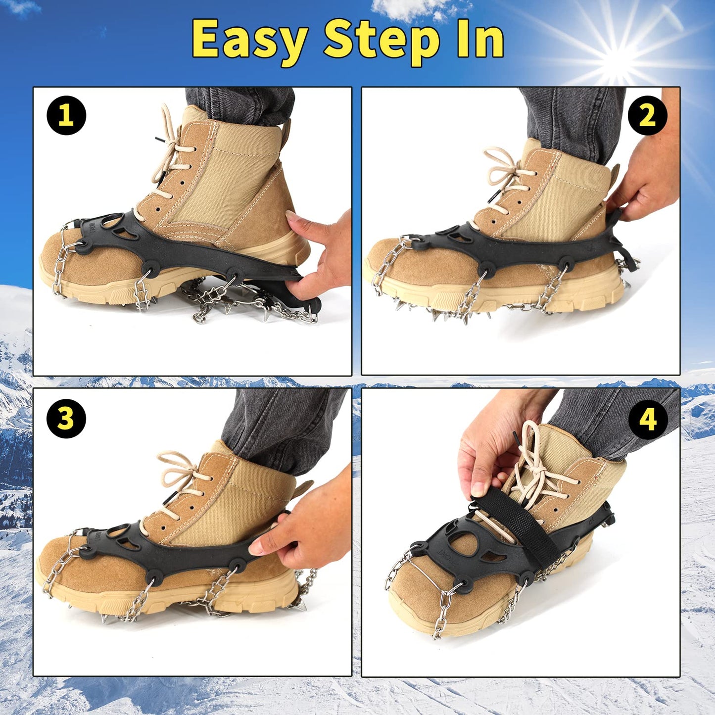 Xproutdoor Ice Cleats, Upgraded Snow Grips 18 Stainless Steel Spikes Crampons, Strong Traction Anti-Slip, Walking Hiking on Ice & Snow Ground, Mountain Climbing, for Shoes Boots, X-Large