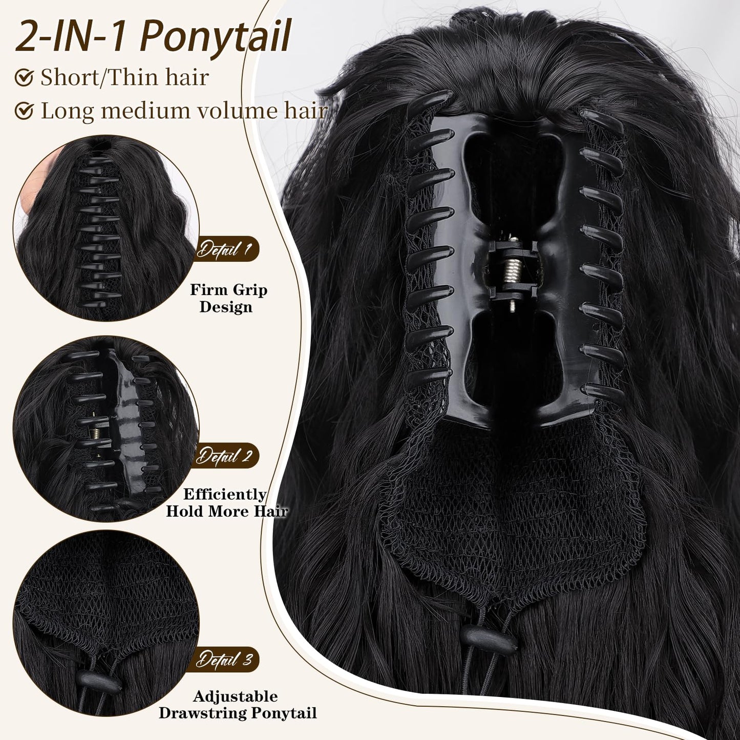 ORSUNCER Ponytail Extension Claw 26" Curly Pony Tail Clip on Hair Extensions Fluffy Natural Looking Synthetic Hairpieces for Women Black
