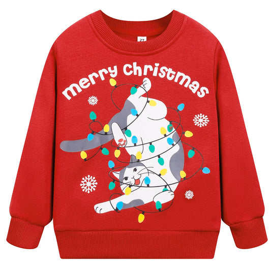 Boys Christmas Sweatshirts Toddler Long Sleeve Cotton Cat Shirts Crewneck Pullover Winter Clothes Toddler Xmas Sweater (8350-5T)