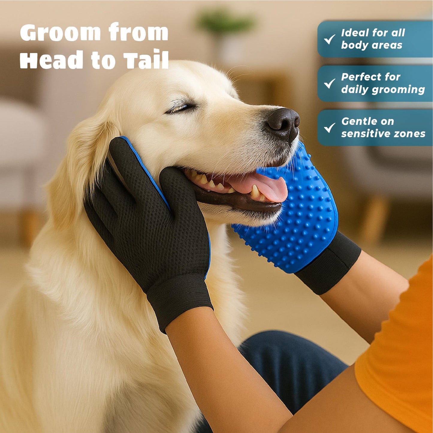 Tailio Cat & Dog Grooming Gloves for Shedding – Efficient Pet Grooming Gloves 2-in-1 Deshedding Brush & Massage Mitt | Perfect for Long and Short Hair (1 Pair)