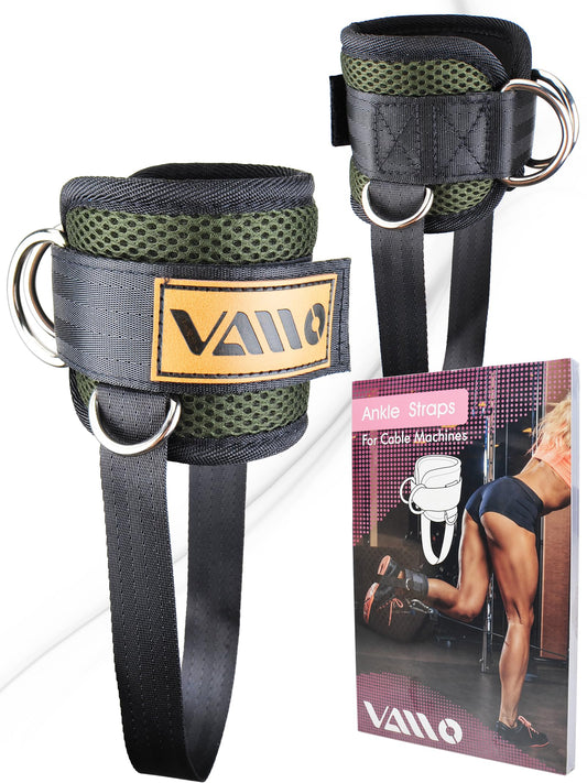 VAIIO Green Ankle Straps for Cable Machines,Adjustable Comfort fit Neoprene, Reinforce Double D-Ring - Premium Ankle Cuffs to Improve Abdominal Muscles, Lift The Butts, Tone The Legs for Men & Women