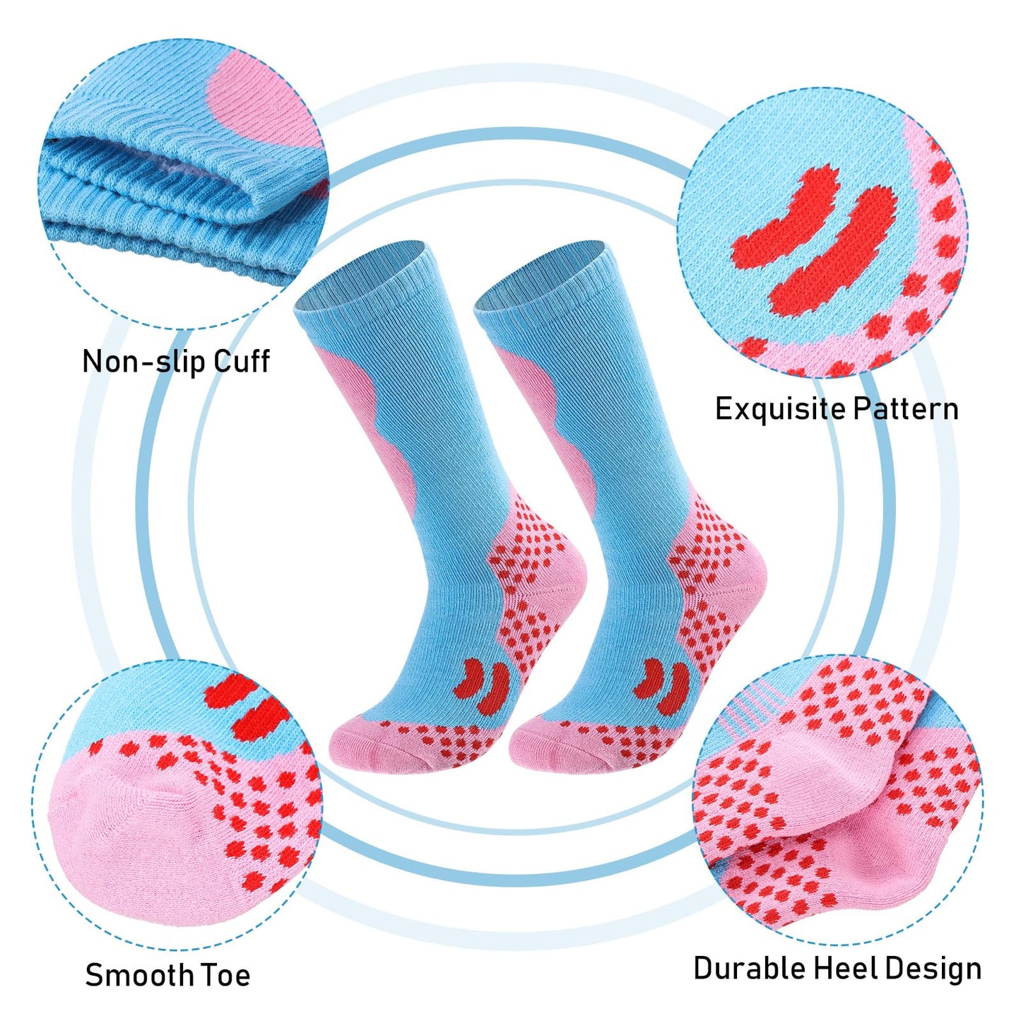 Geyoga Kids Ski Socks 4 Pairs Winter Warm Long Knee Snow Skiing Snowboard Skating Socks for Boy Girl Christmas Activities (Vintage Pattern)