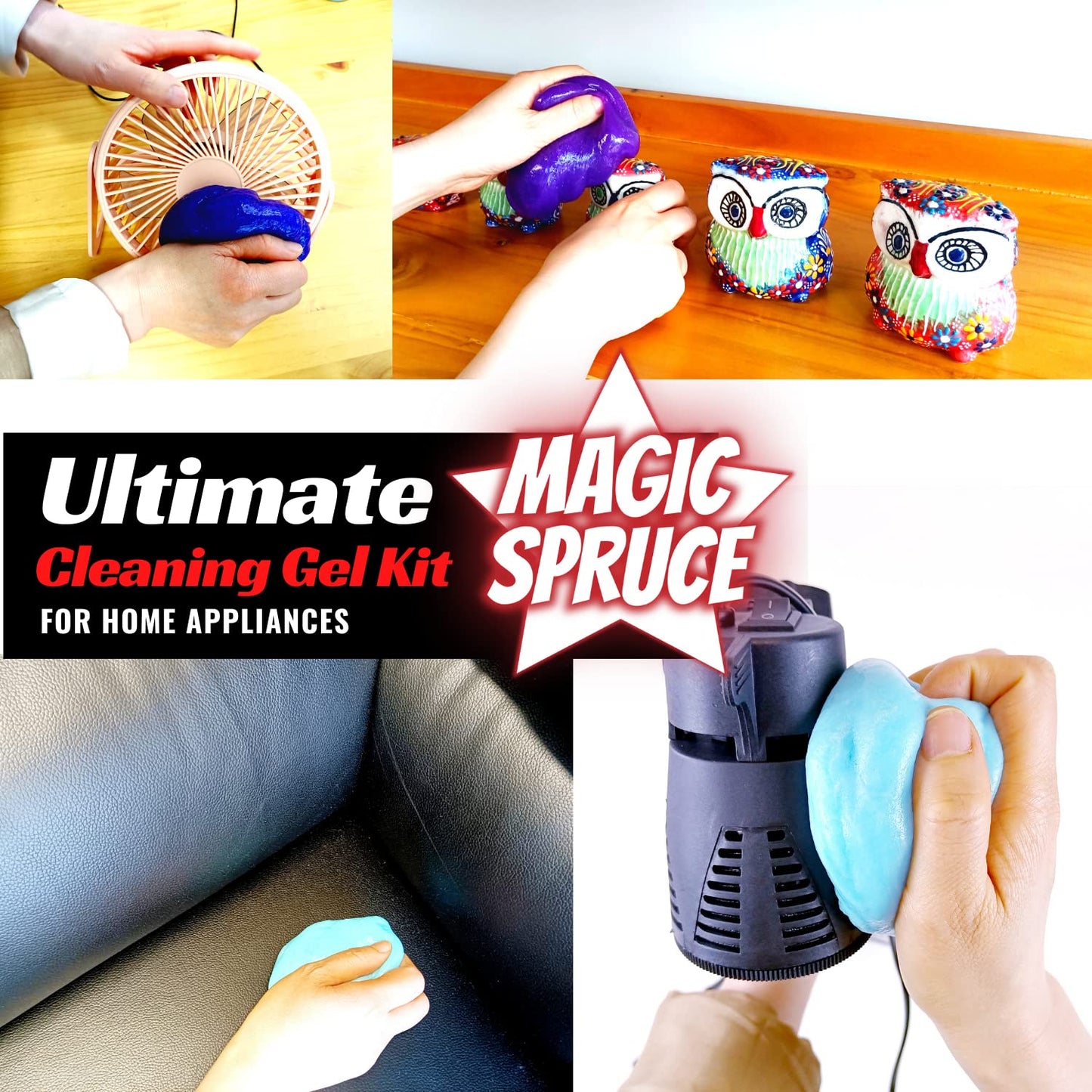 MAGIC SPRUCE Car Cleaning Gel Kit for Interior, Non Water Car Detailing Putty, Scented Car Dashboard Cleaner, Car Cleaning Products, Upholstery Dust Remover, Vent, Reusable PC Laptop, Keyboard Cleaner