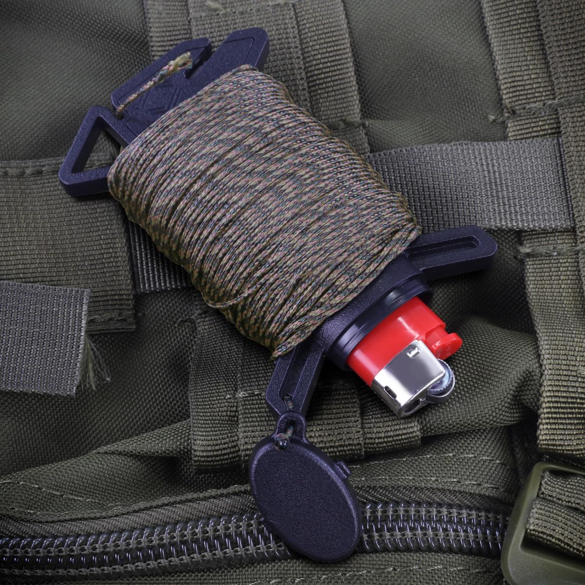 Atwood Rope Ready Rope™ Micro Cord Dispenser 125ft 100lb Test, Camping Gear Survival Tool, Built in Storage, Cutting Blade, Cord Grip, Gear Loop, Made in USA (Coyote)