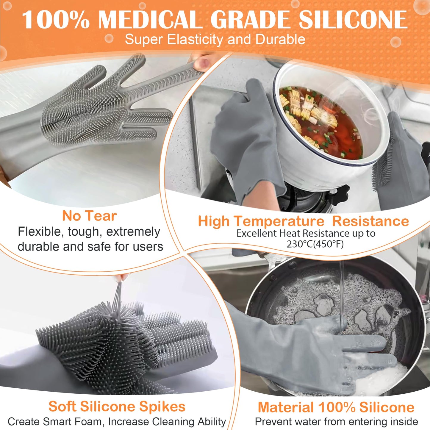 SUKETIL Pet grooming gloves,Dog washing gloves with High-Density Teeth with Five Finger Design to bathing and Massage for Dogs,Cats (Gray)