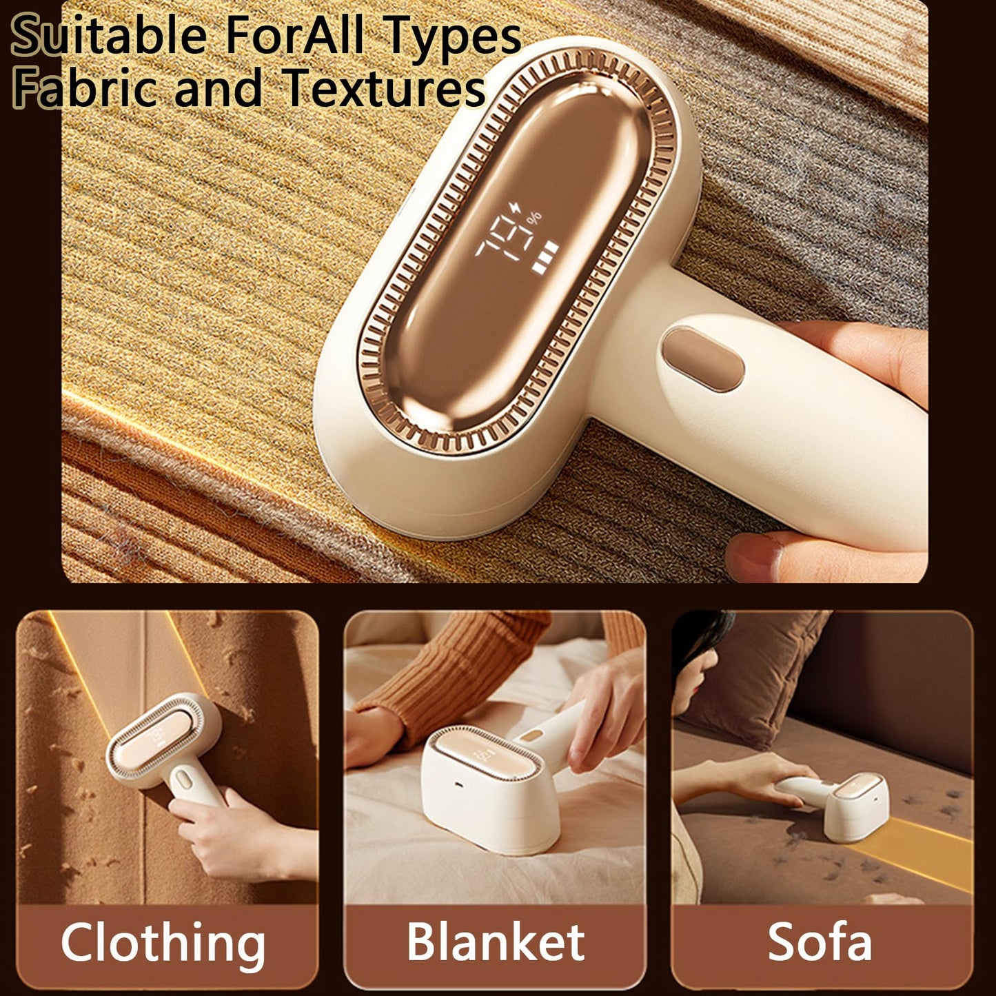 Fabric Shaver for Furniture, Rechargeable Lint Remover with 6-Leaf Blades, Electric Defuzzer for Clothes, Couch, Furniture