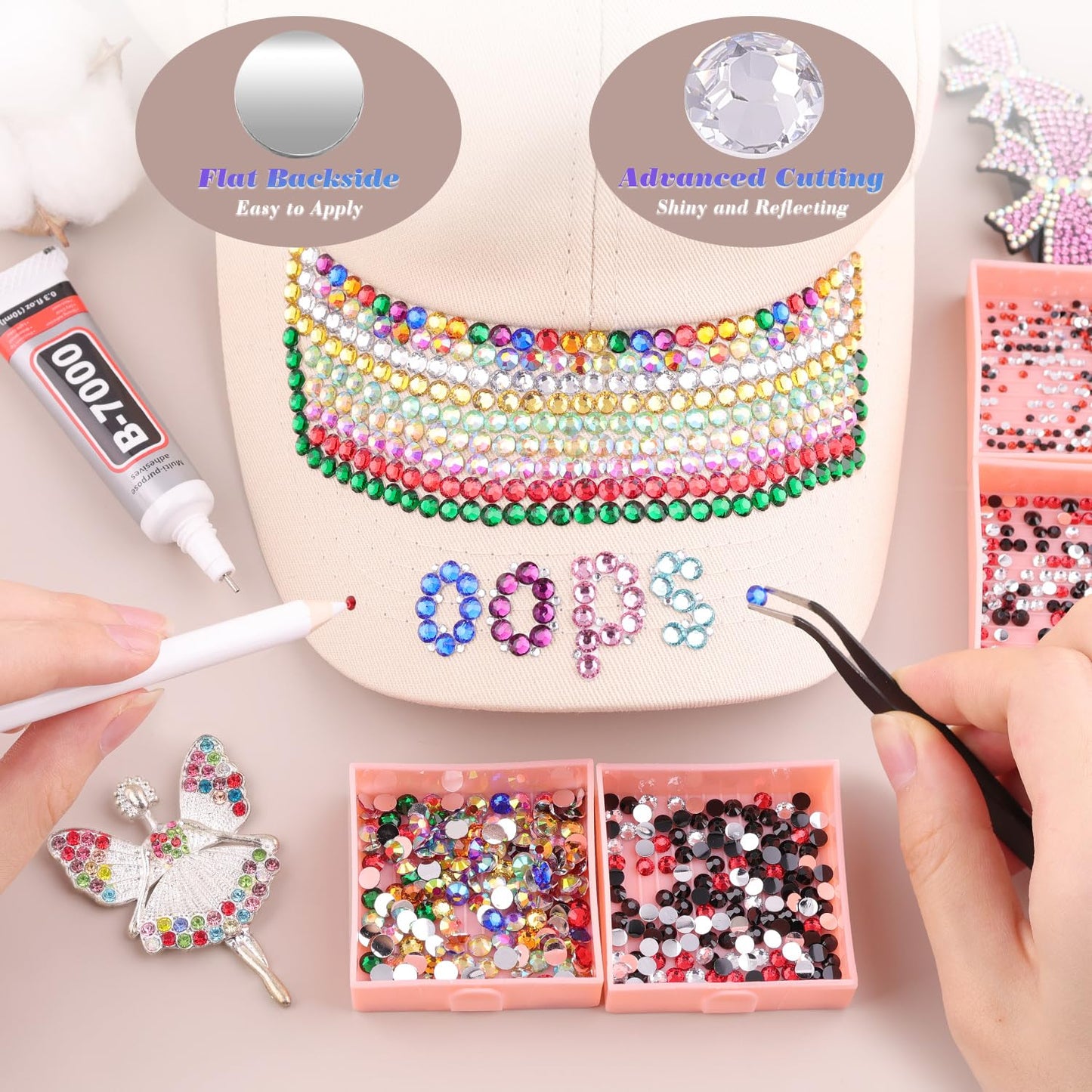 Rainbow Flatback Rhinestones for Crafting and 3PCS B7000 Glue (Set 1), 2 Boxes of 4500 PCS Resin Rhinestones Gems Charms for Bedazzling DIY Crafts Tumblers Shoes Fabric Clothing Nail Art