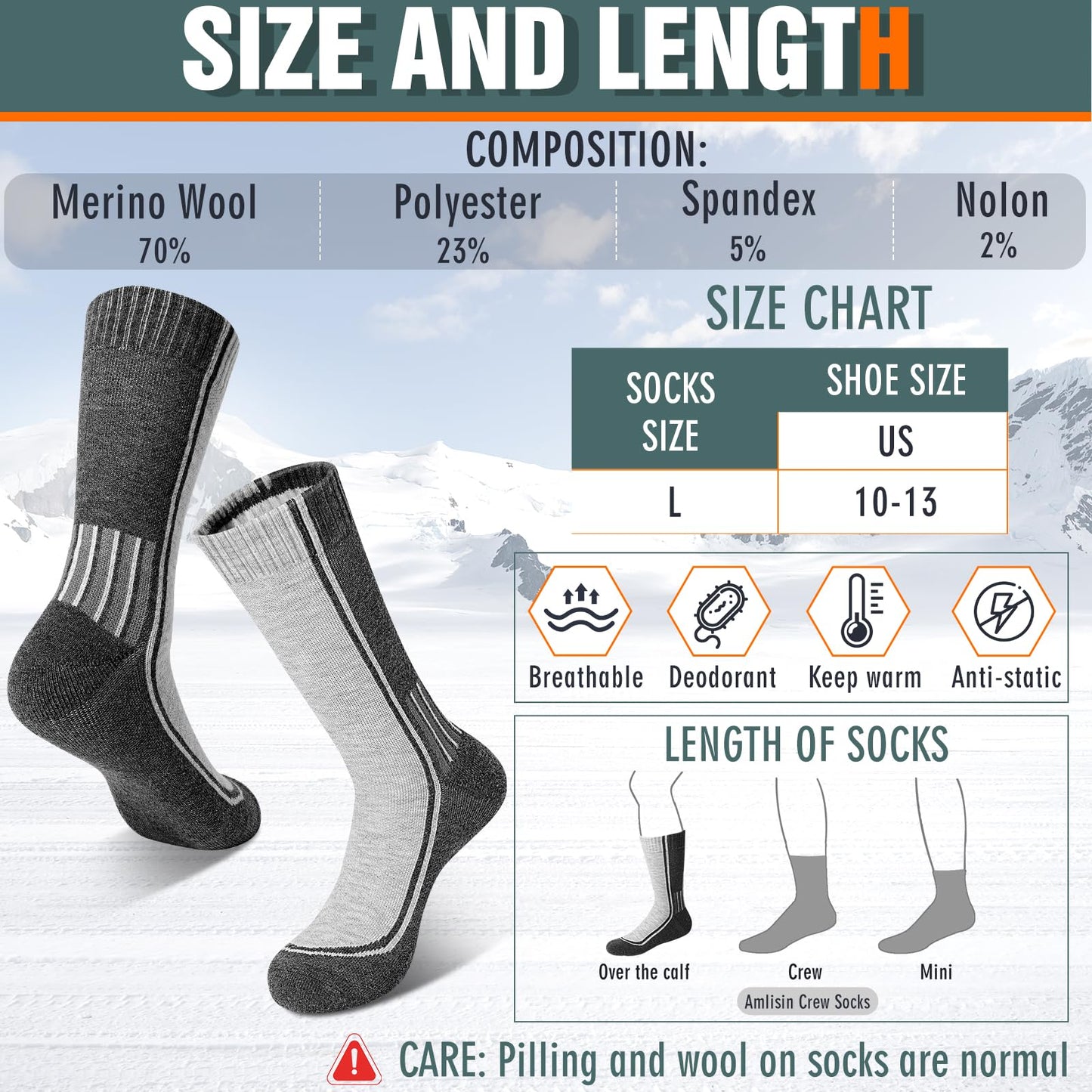 Moonlight Manor 4 Paris socks for men,wool crew socks for men,Hiking Socks, Winter Cozy Warm Breathable Merino Wool socks