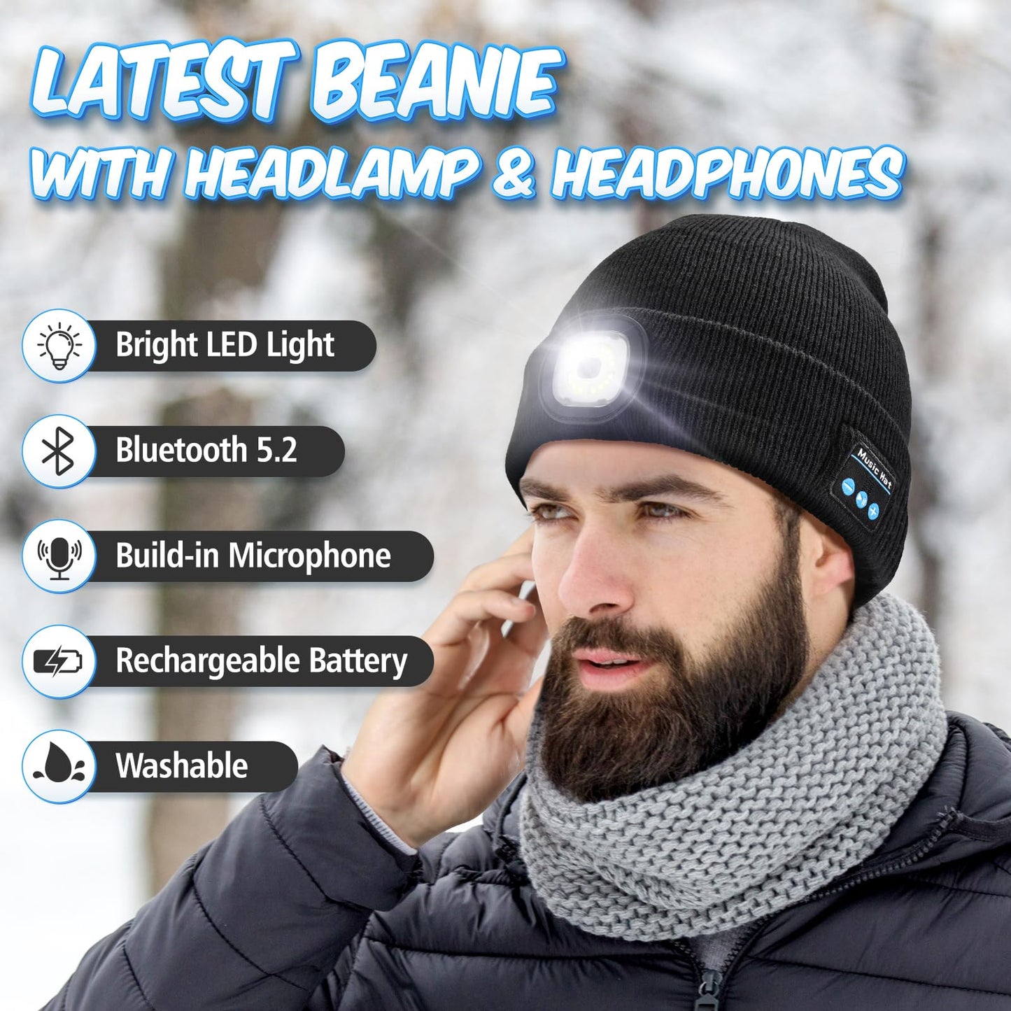 KEZKALS Gifts for Men Women, Bluetooth Beanie Hat, Stocking Stuffers for Adults Men, Mens Gifts for Men Who Want Nothing, Cool Gadgets for Men, Bluetooth Hat Mens Gifts Ideas Black