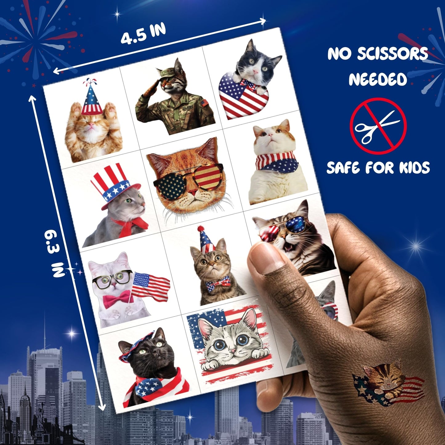 MIIVOYAGE 4th of July Temporary Tattoos – 72pcs Individually USA Cat, American Flag Tattoos, Fourth of July Decorations, America, Red White and Blue Party Supplies, USA, Memorial Day, Independence Day