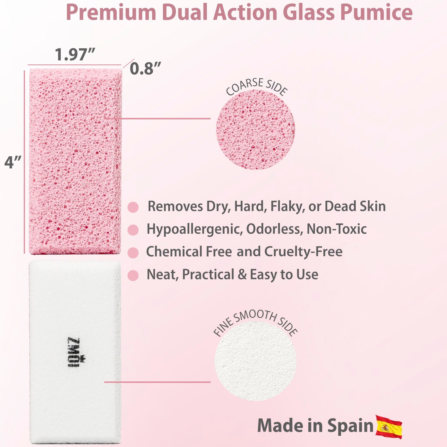 ZMOI Siliglass Pumice Stone Callus Remover for Feet, Elbows, Hands, and Knees, Spain Made - 2 in 1 Pedicure Exfoliator and Scrubber for Rough, Hard Skin (1 Pack)