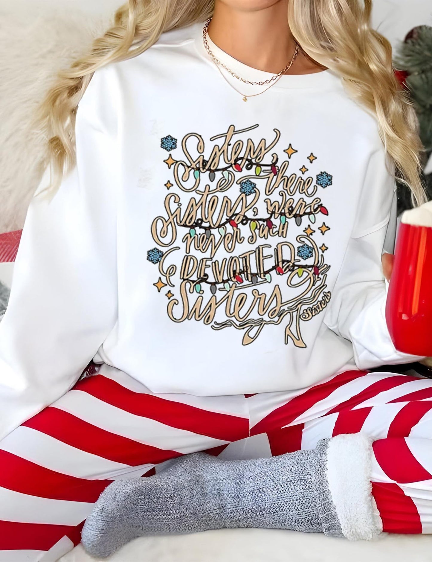 CCOTPRRP Christmas Sweatshirt Womens White Christmas Holiday Shirt Movie Pullover Vacation Graphic Tees Tops(P1,M)