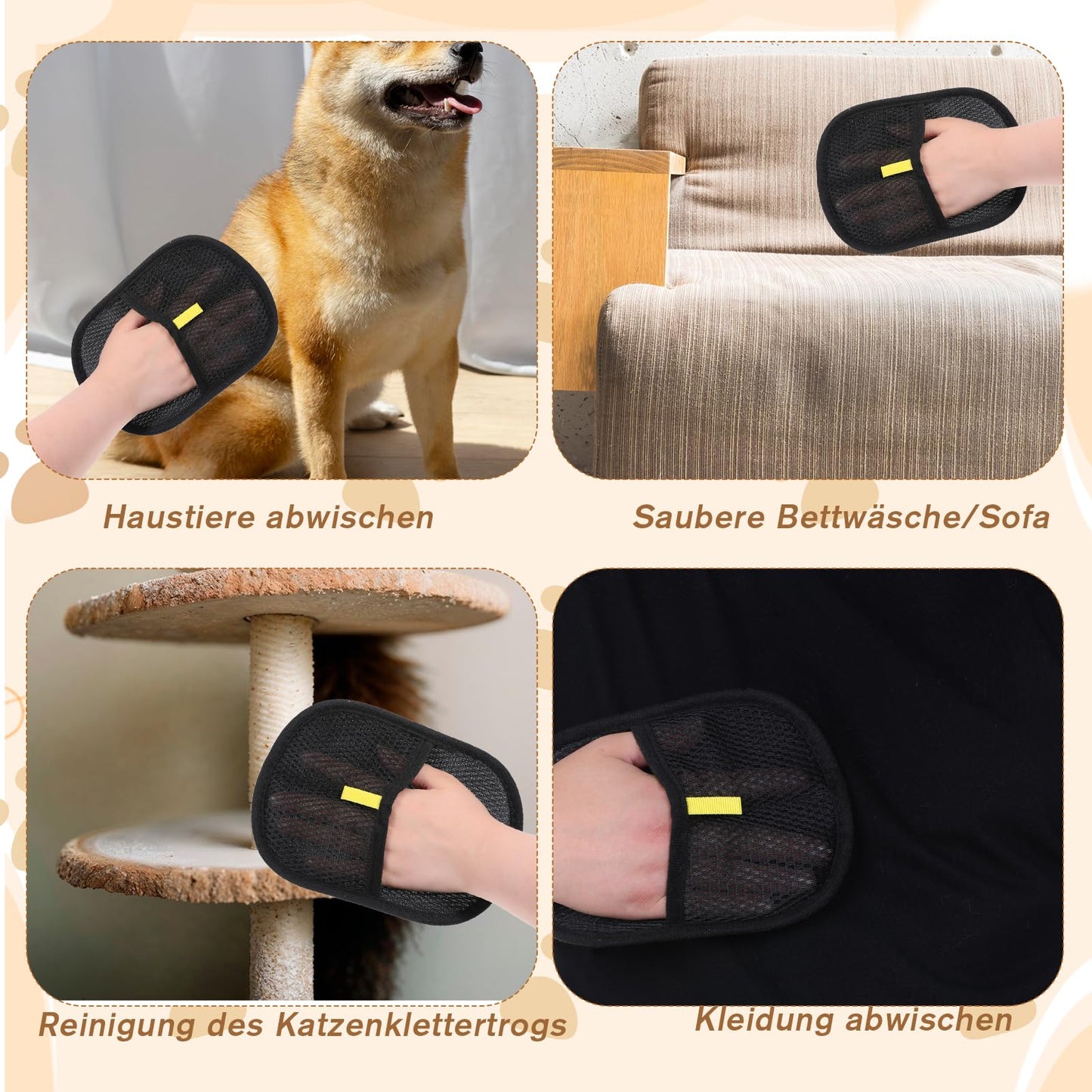 BOHUIZ 2PCS Pet Hair Remover Gloves, Cat Dog Double Sided Grooming Gloves Pet Hair Remover Glove Cat Brush Glove for Washing, Deshedding, Grooming, Reusable Brush for Washing (Black)