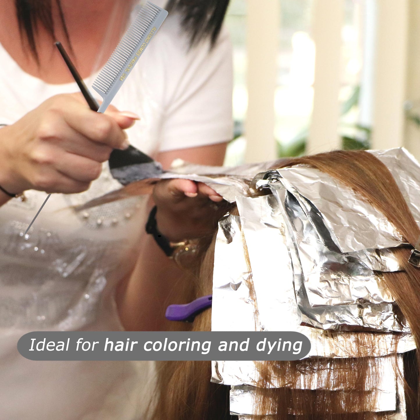 Allegro Combs XL Pintail Rat Tail Combs Parting Combs Metal Tail Foiling Combs Pin Combs Stitch Braids Combs2 Pc. (Gray)