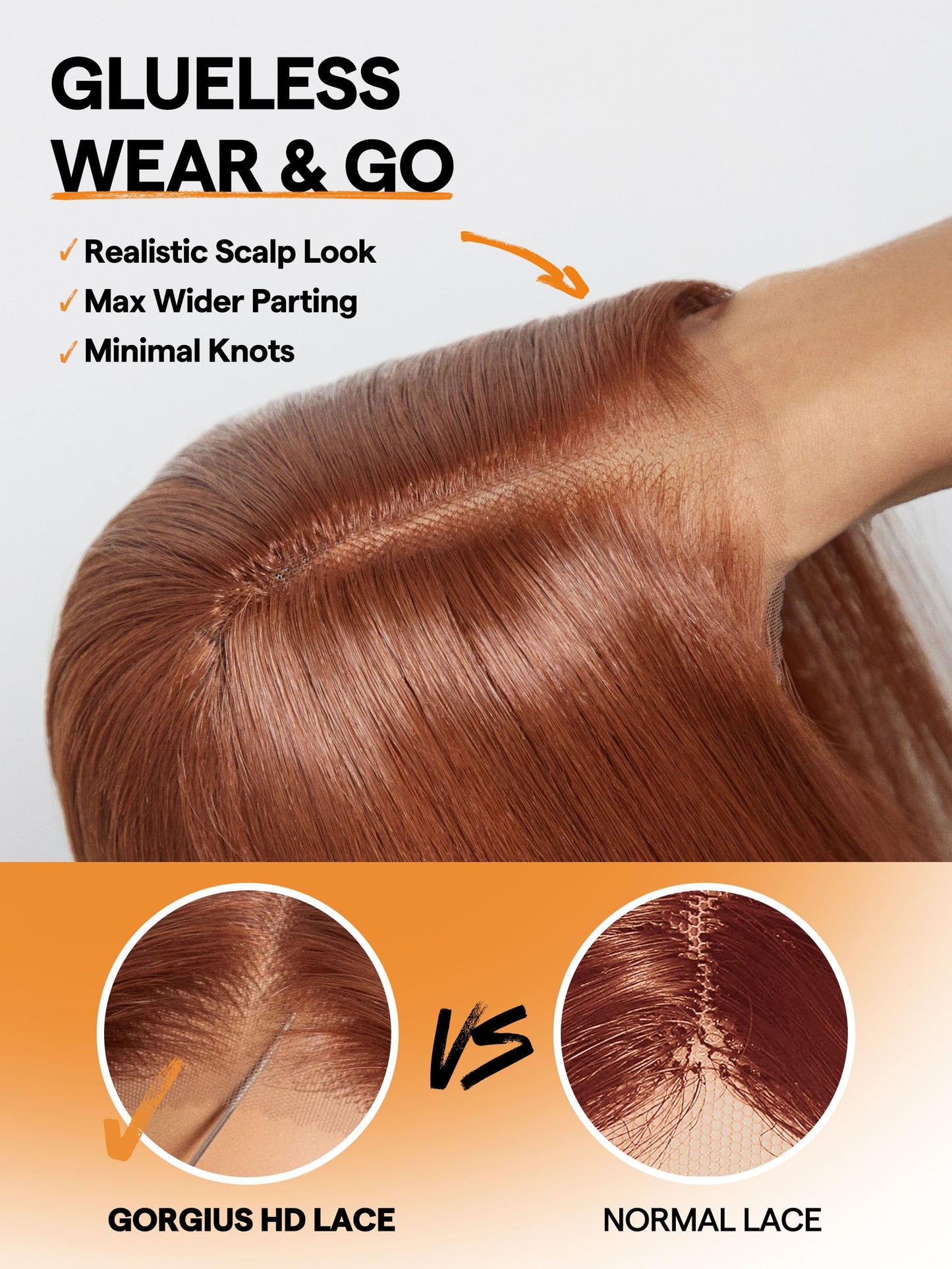 GORGIUS Auburn Brown Layered Wig Pre Cut Glueless Straight Lace Front Wig Middle Part Highlight Synthetic Closure Wig For Women Upgraded with Premium Fiber