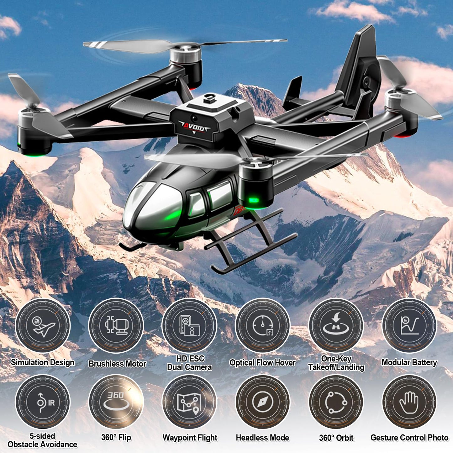 Losbenco Camera Drone for Kids 8-12 & Adults, Beginner-Friendly Mini Drone with 360° Flips, One-Key Take Off/Landing, Headless Mode, 2 Batteries, RC Quadcopter Toys for Boys Girls